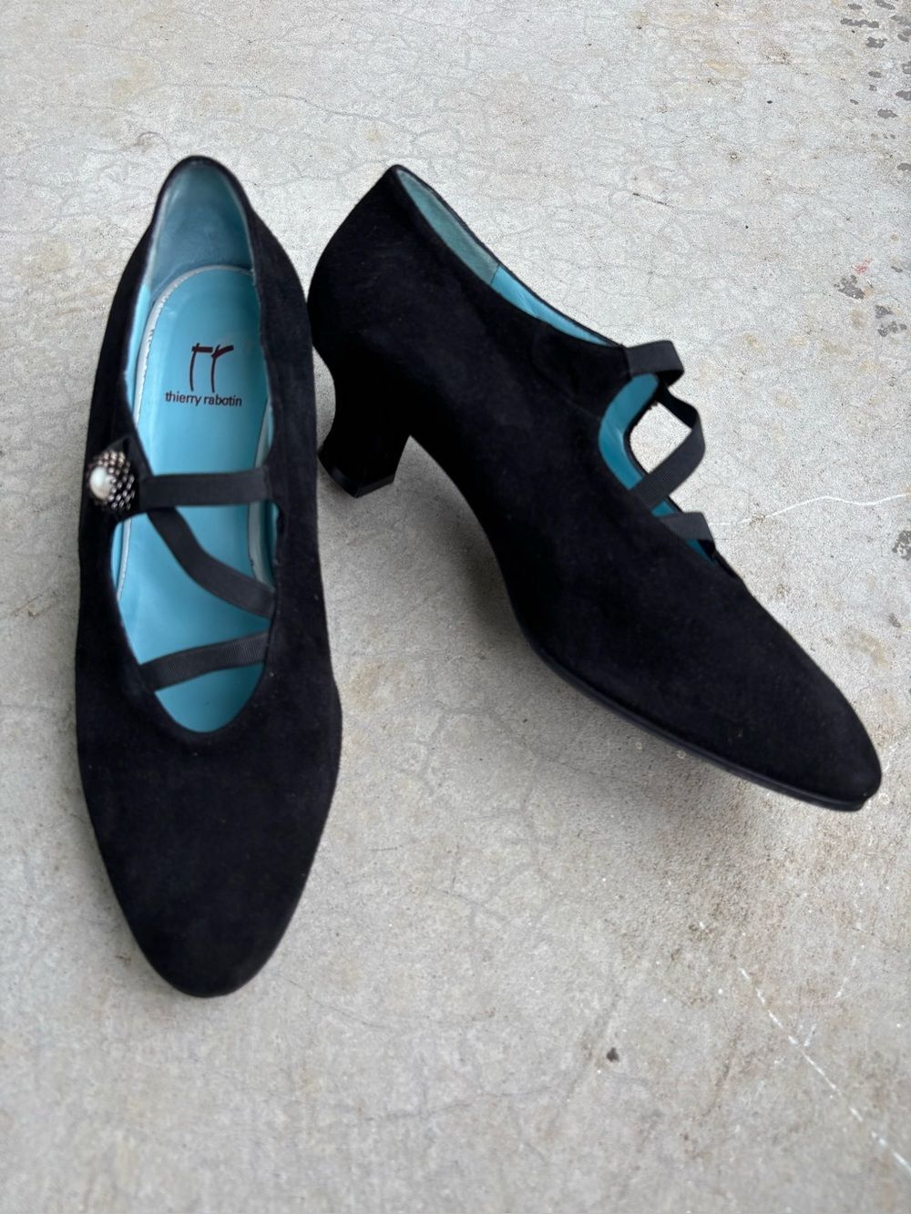 Thierry Rabotin Black Suede Mary Jane Heels Pumps EU 40 Avant Garde Balletcore